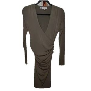 Jennifer Lopez women's L brown dress long sleeve gathered side metal accent NWT